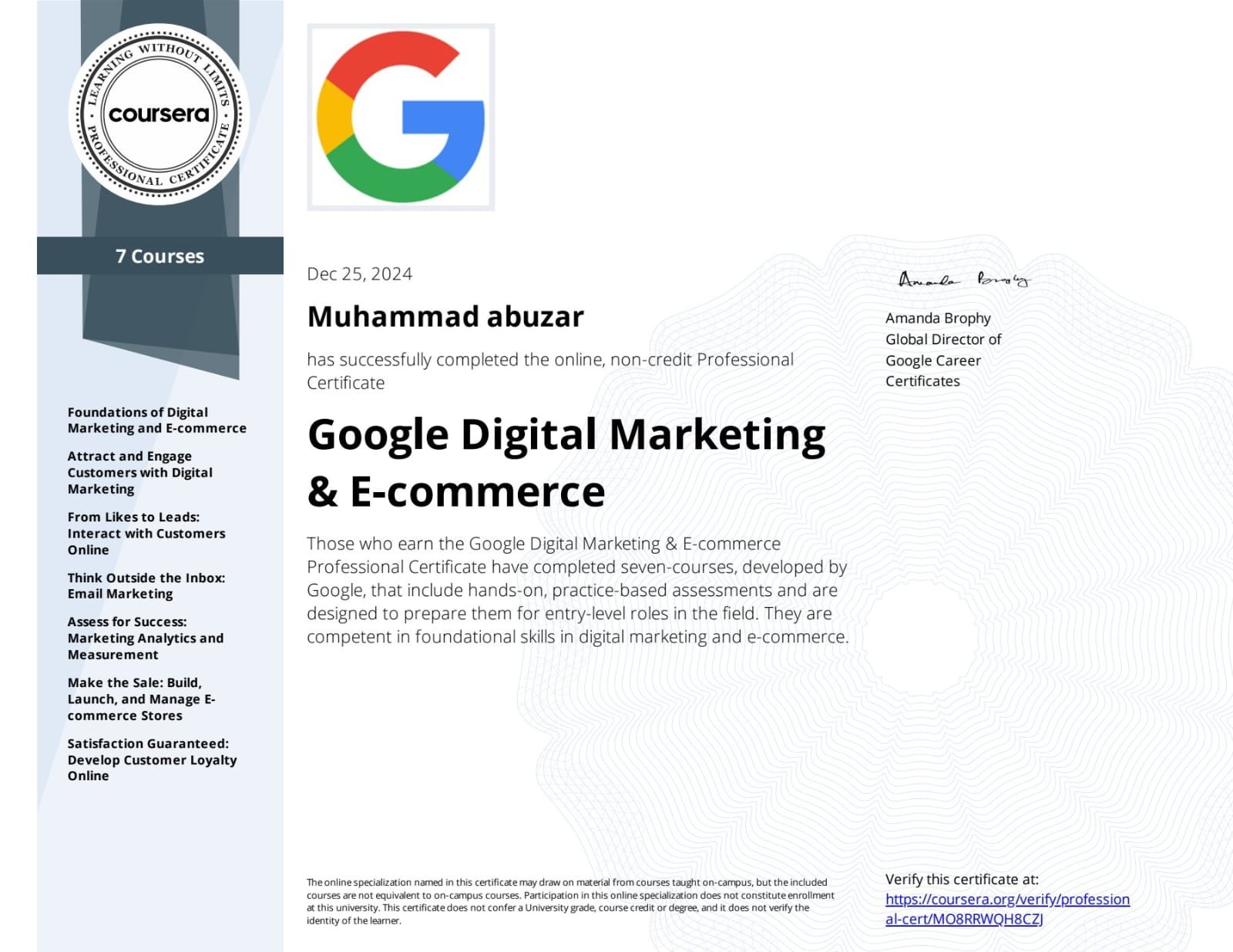 Google Digital Marketing certificate